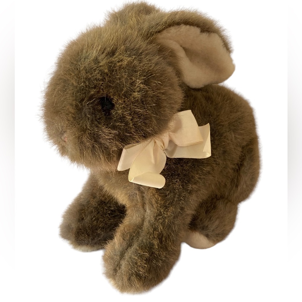 Vintage Dakin Brown Bunny Rabbit 9.5" Stuffed Plush with Bow 1986 Realistic